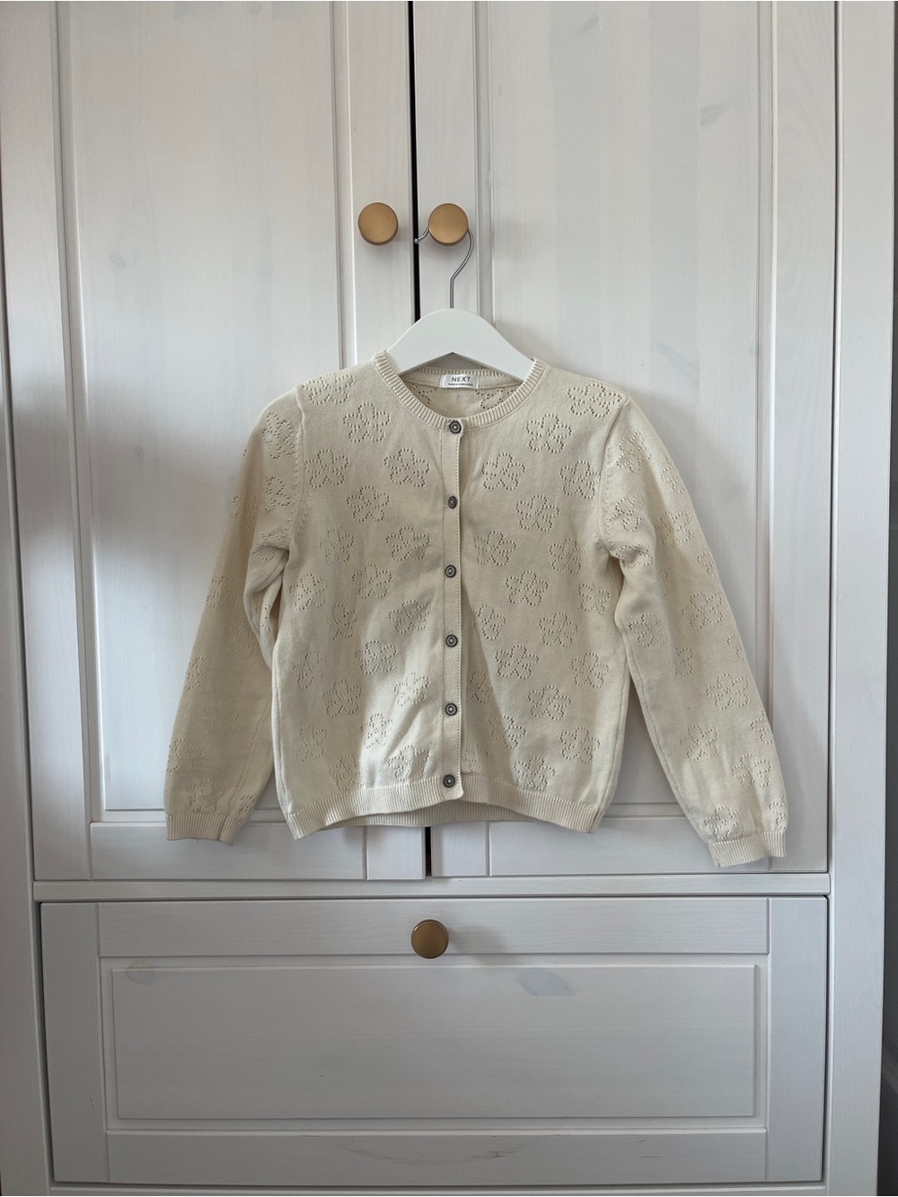 Kids Cream Eyelet Knit Cardigan -